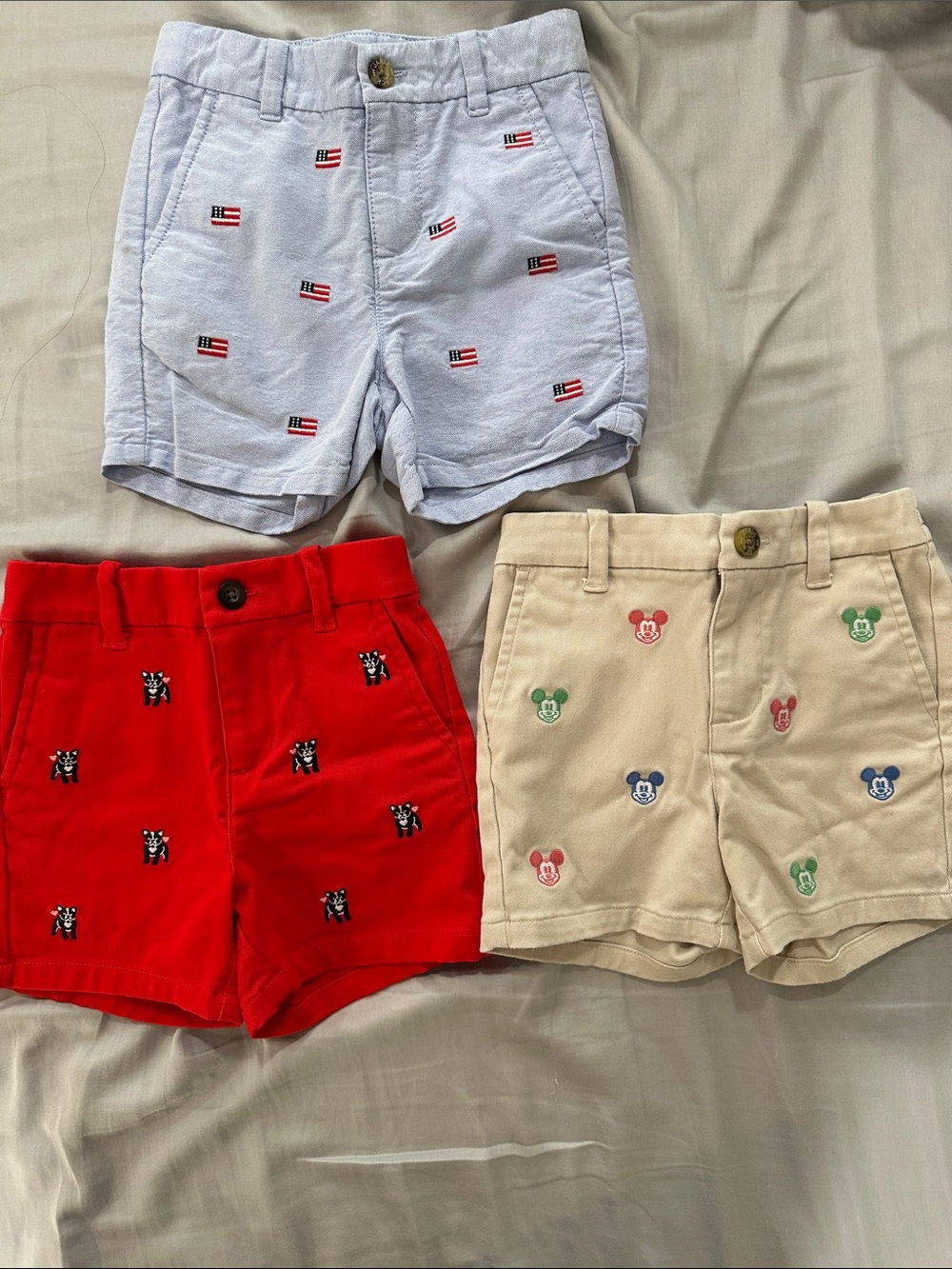 Janie and Jack Light Blue, Red, Cream Embroidered Kids Shorts Set